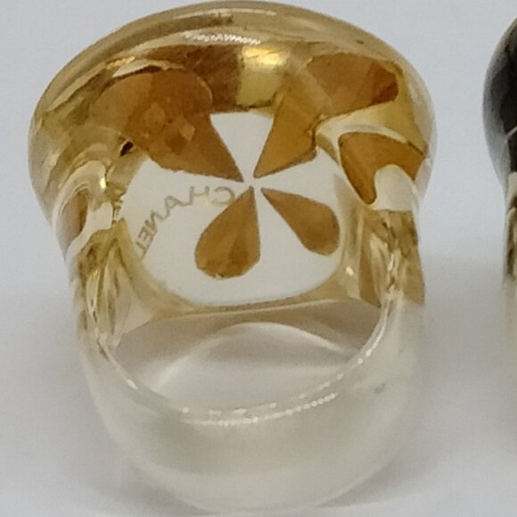 Authentic CHANEL Ring Clover Resin Crystal Clear Ring 6 EUC authent card - Picture 14 of 14